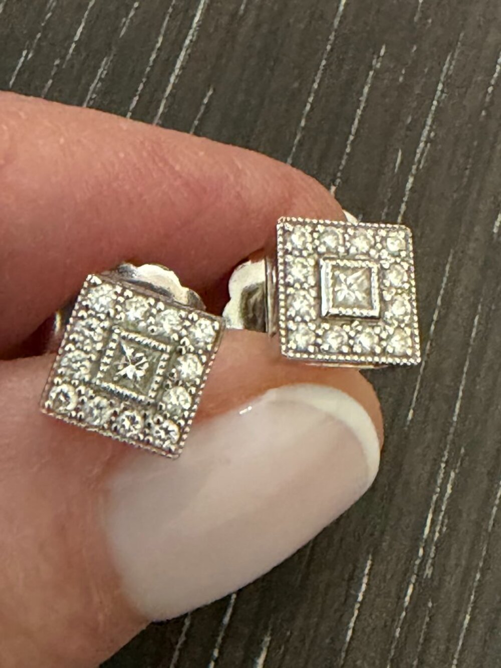 Charriol Square -shape diamond halo stud earrings